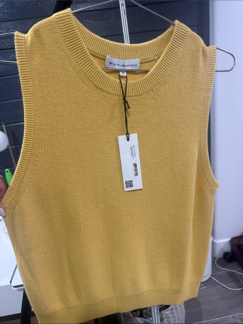 White + Warren Women's Yellow Knit Sleeveless Top
